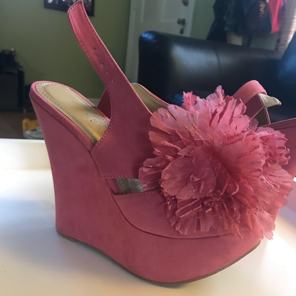 Coral open toe heels